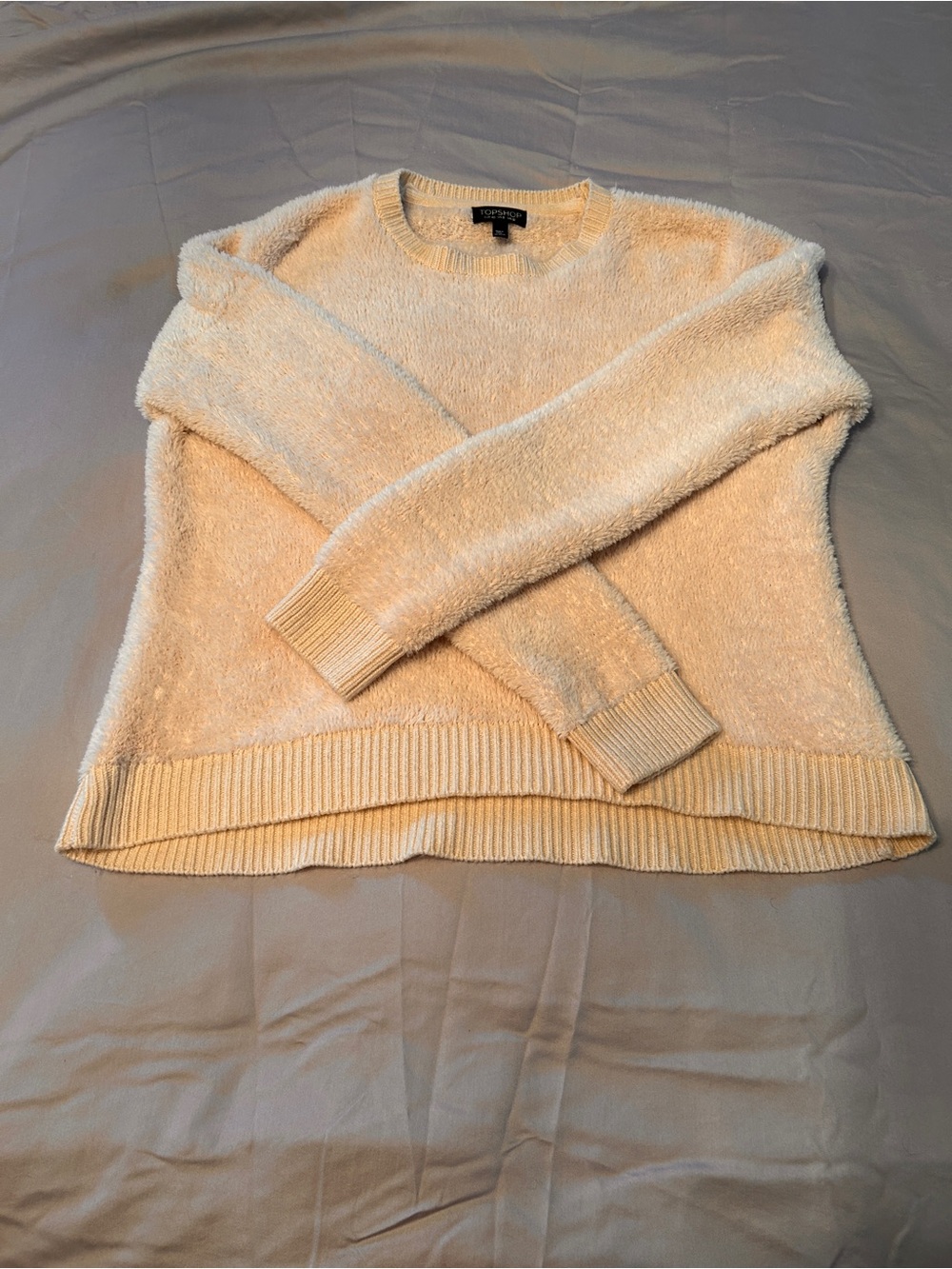 Topshop Cream Plush Crewneck Sweater